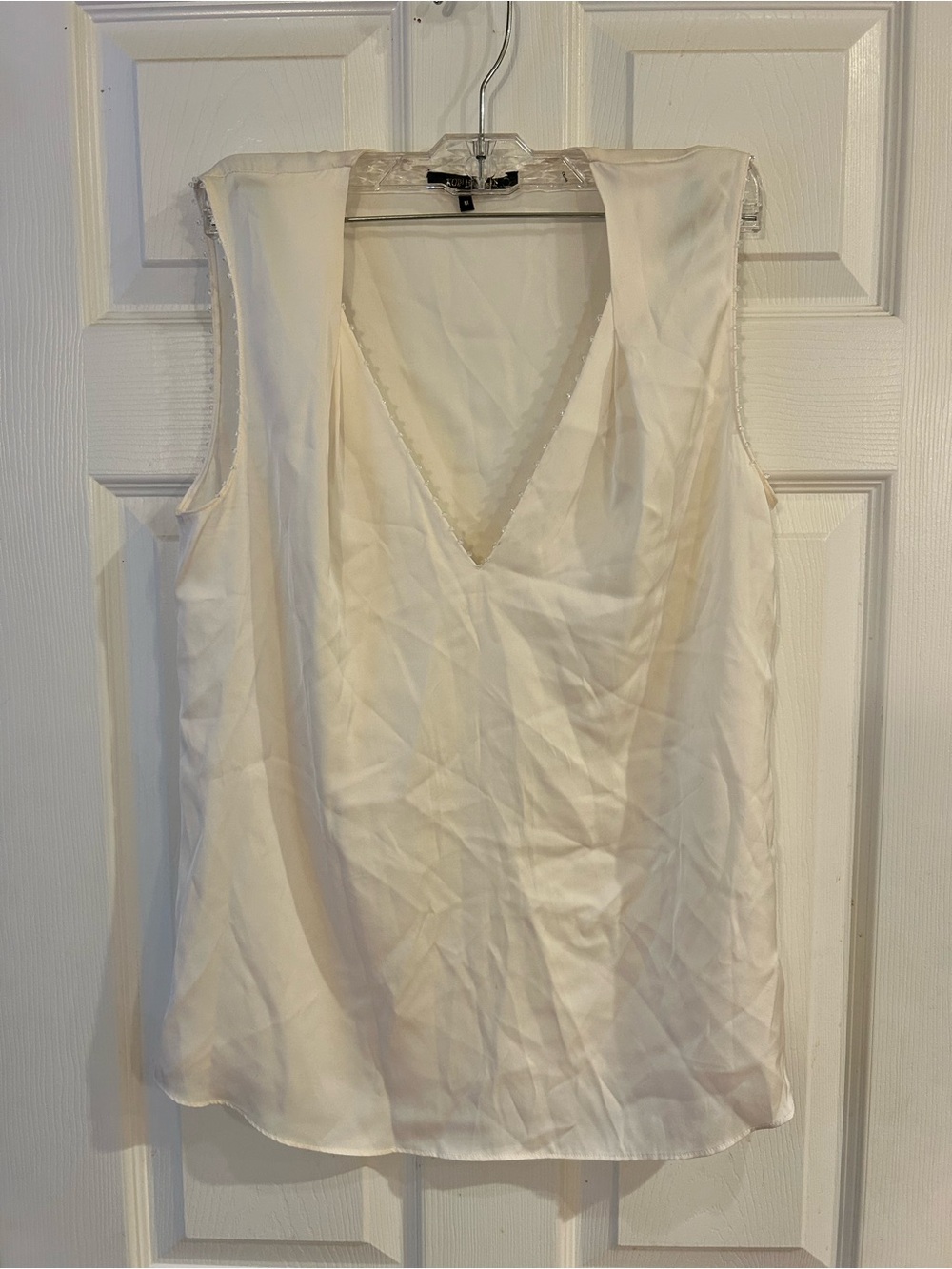 Kobi Halperin Cream Silk V-Neck Sleeveless Top size M